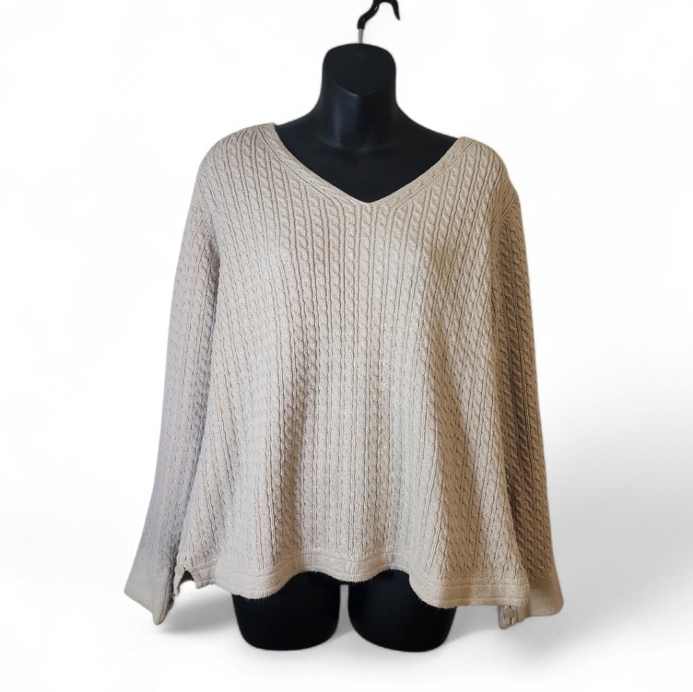 Talbots Cable Knit Cream Button Cuff Sweater Xl - image 1
